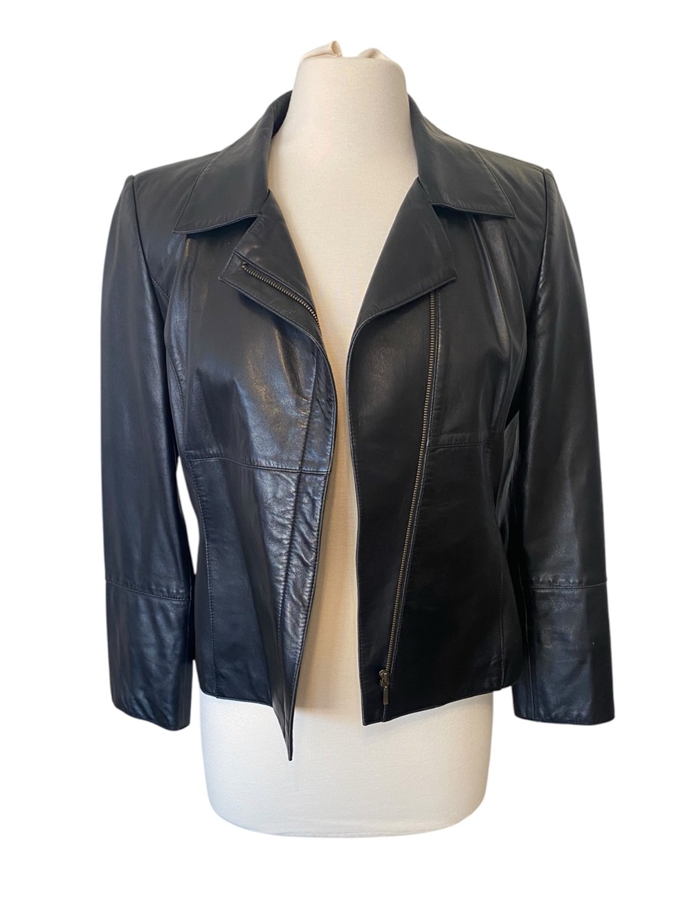 Talbots Vintage Y2K Black Leather Moto Jacket Cropped Petite 6